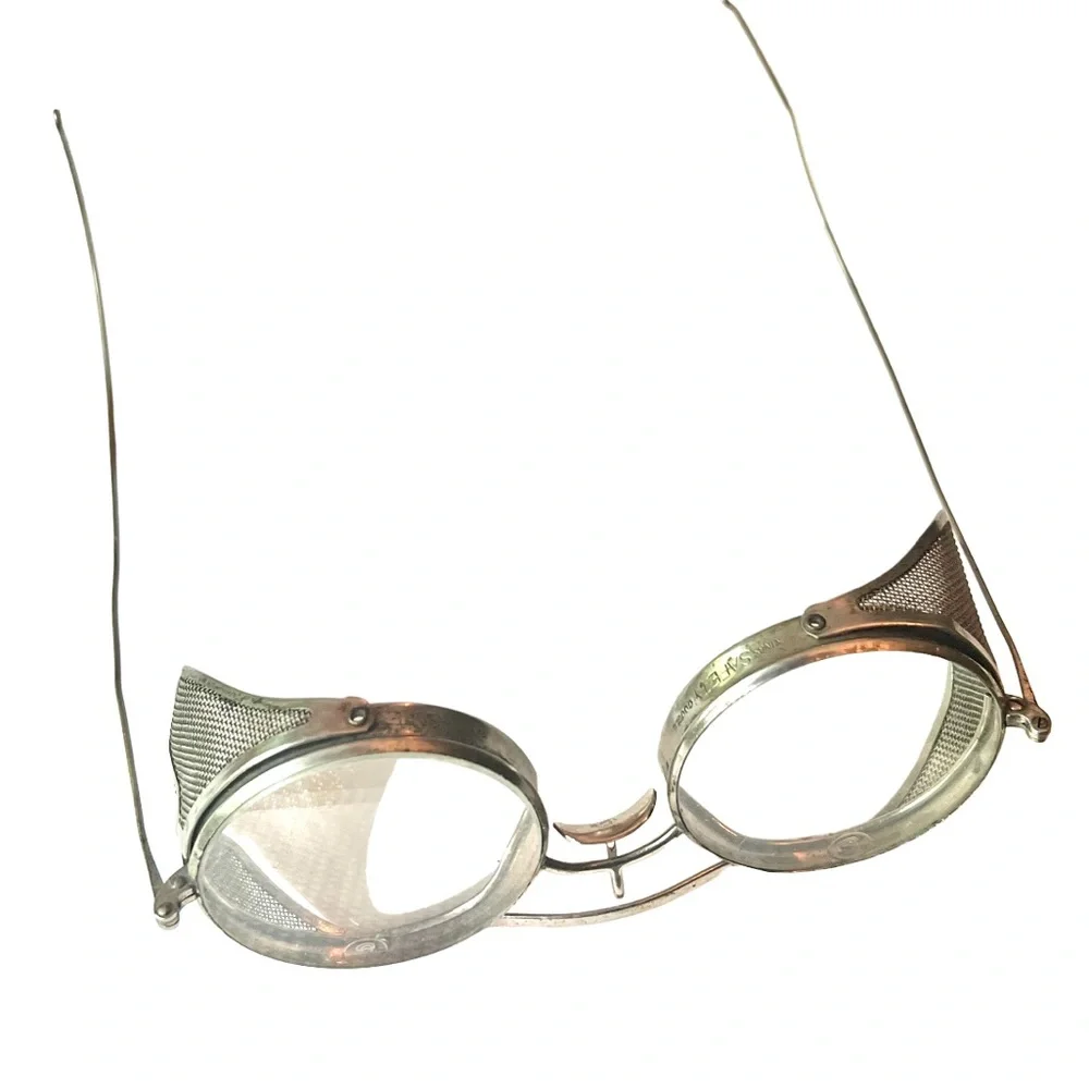 Antique Steampunk Safety Glasses Unisex Metal Glass Mesh Vintage Clear Glass